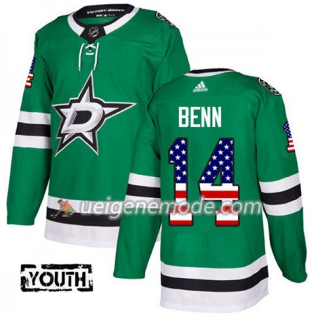 Kinder Eishockey Dallas Stars Trikot Jamie Benn 14 Adidas 2017-2018 Kelly Grün USA Flag Fashion Authentic